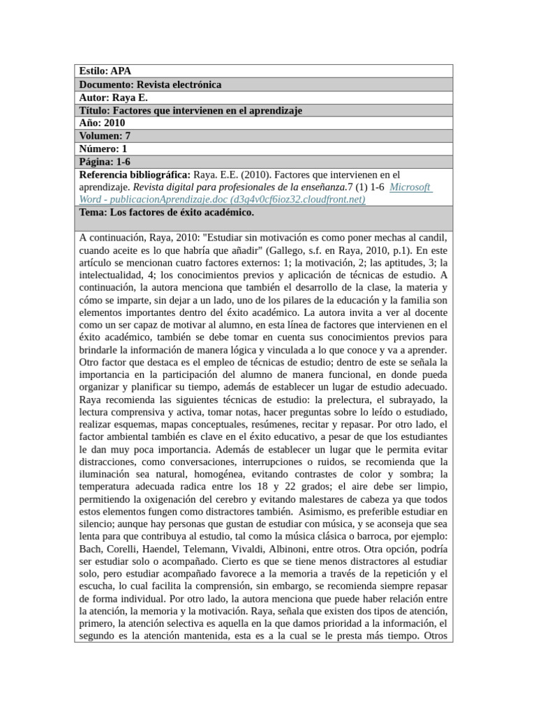Factores Clave en el Aprendizaje | PDF | Habilidades de estudio ...