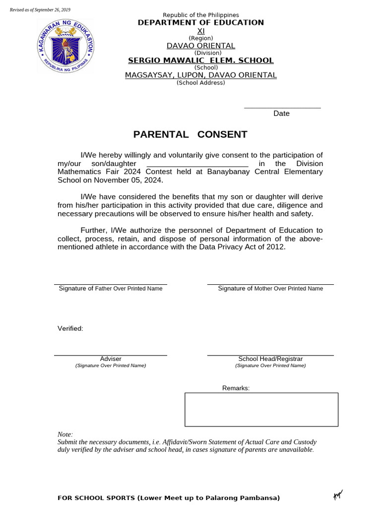 Parental Consent for Math Fair 2024 | PDF
