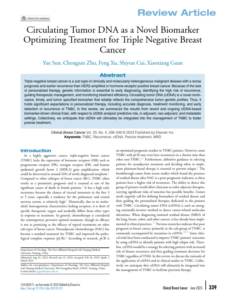 Circulating Tumor DNA As A Novel Biomarker Optimizing Treatment For ...