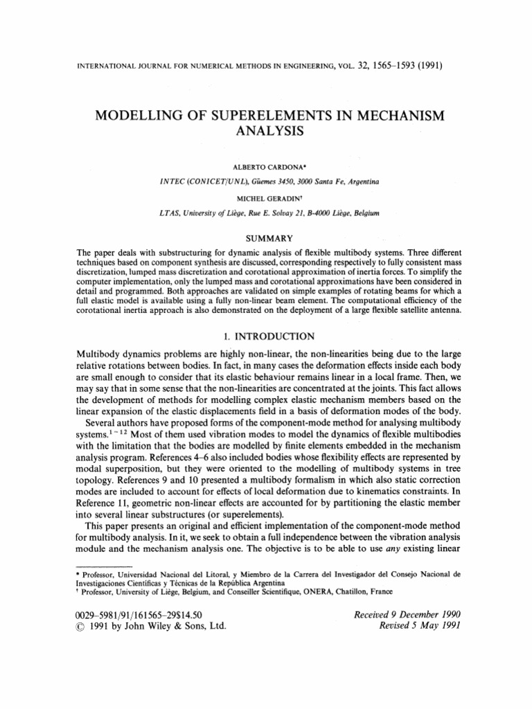 Superelement Modeling in Multibody Dynamics | PDF | Matrix (Mathematics ...