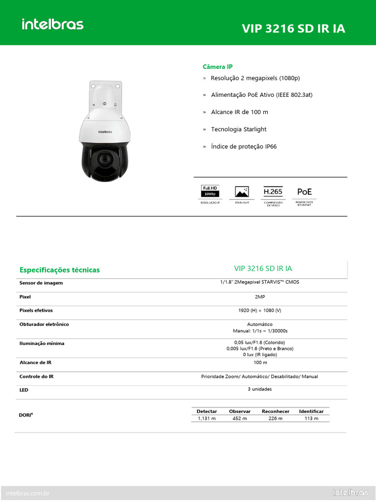 Câmera IP VIP 3216 SD IR IA Especificações | PDF | Pixel | Internet