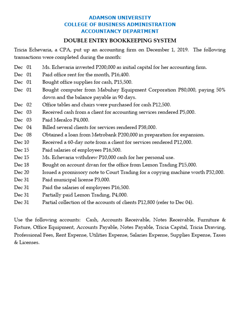 05 Exercises Double Entry Bookkeeping System | PDF | Expense | Bookkeeping