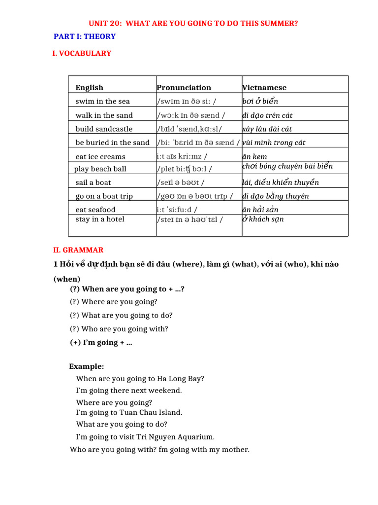 Summer Vacation Plans in English | PDF