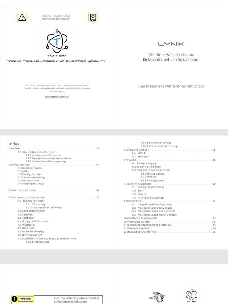 TOTEM LYNX UserManual ENG v1 | PDF | Brake | Traffic