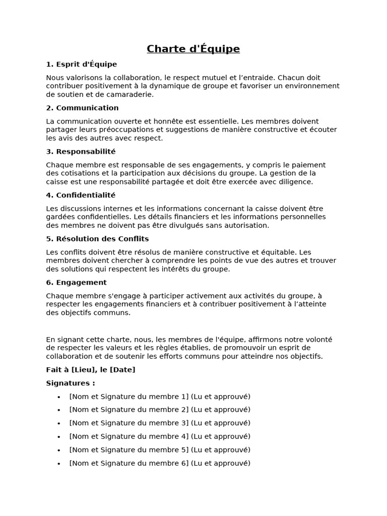 Charte d'Équipe : Engagement et Collaboration | PDF | Évolution de ...