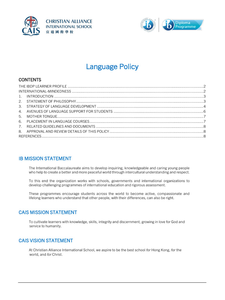 CAIS IBDP Language Policy Overview | PDF | Teachers | Language Education
