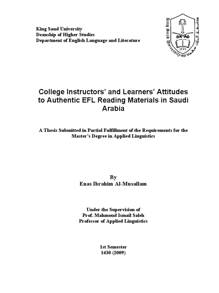 EFL Reading Materials in Saudi Arabia | PDF | English As A Second Or ...