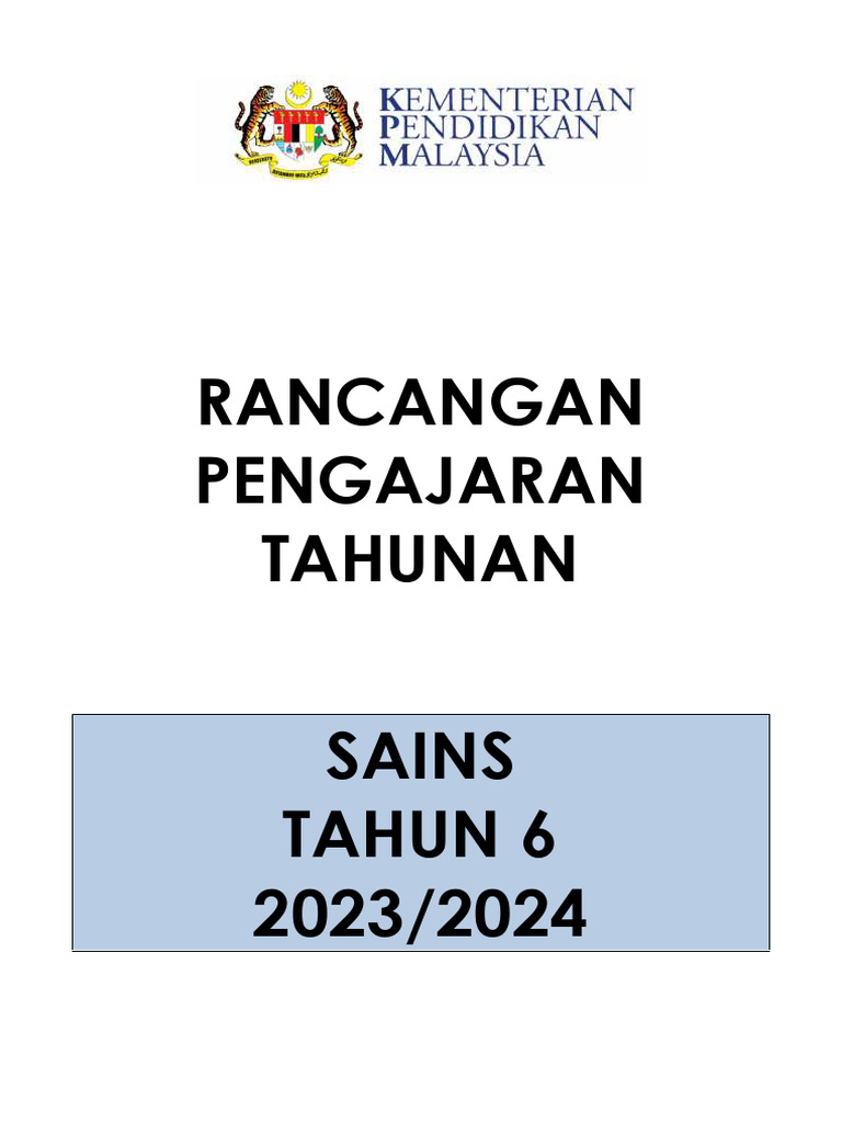 Rancangan Pengajaran Sains Tahun 6 2023 | PDF