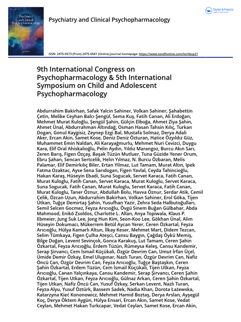 9th International Congress On Psychopharmacology 5th International ...