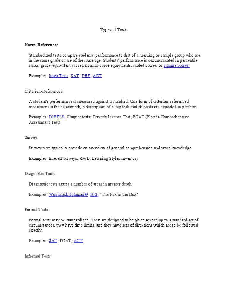 Types of Tests | PDF | Test (Assessment) | Teaching