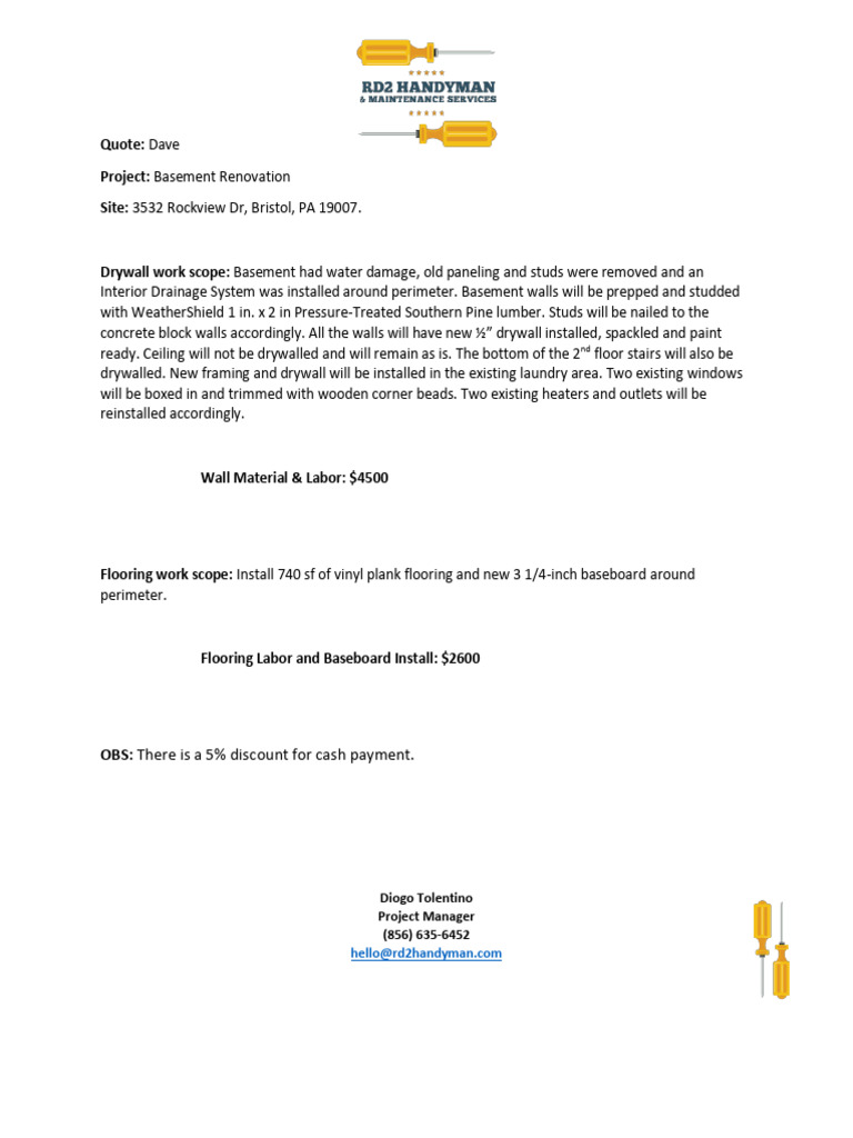 Basement Renovation Project Details | PDF | Home & Garden