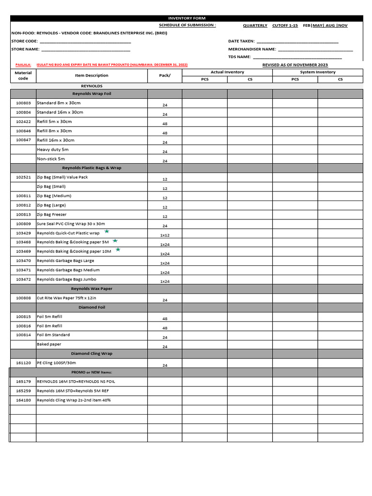 Non Food Products List