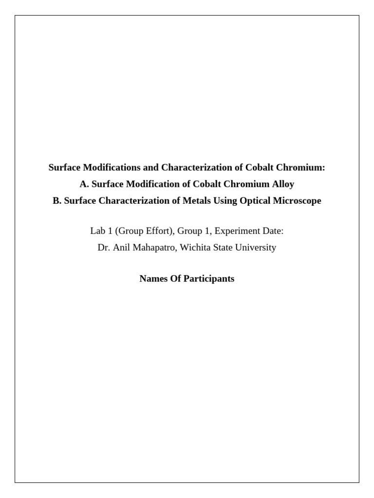 Surface Modifications and Characterization of Cobalt Chromium | PDF ...