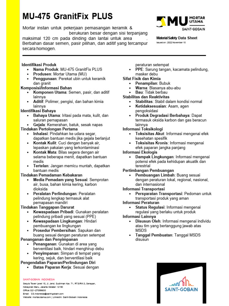MSDS MU-475 GranitFix Plus | PDF