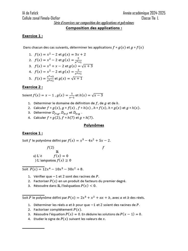 Exercices sur applications et polynômes | PDF | Algorithmes | Sciences ...