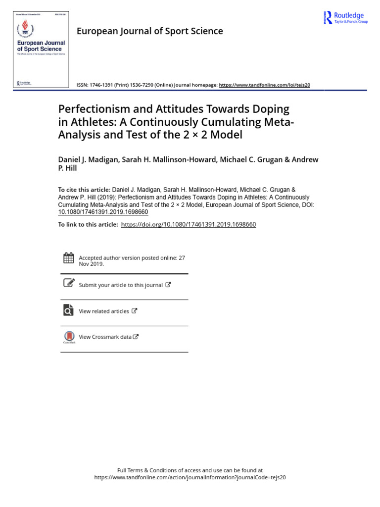 Perfectionism and Attitudes Towards Doping in Athletes: A Continuously ...