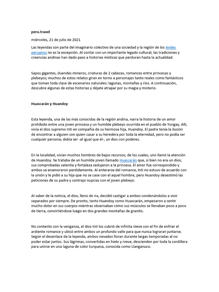 Leyendas Peruanas para Niños | PDF