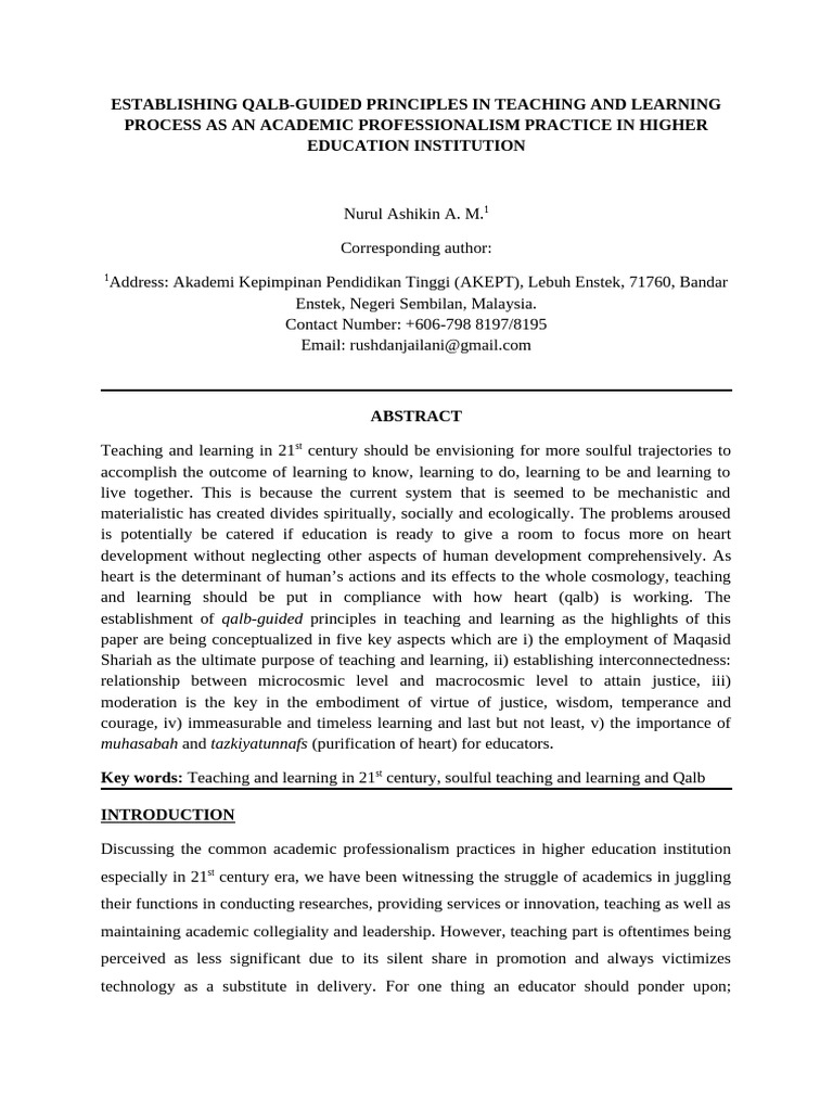 Establishing Qalb-Guided Principles in Teaching and Learning Akept ...
