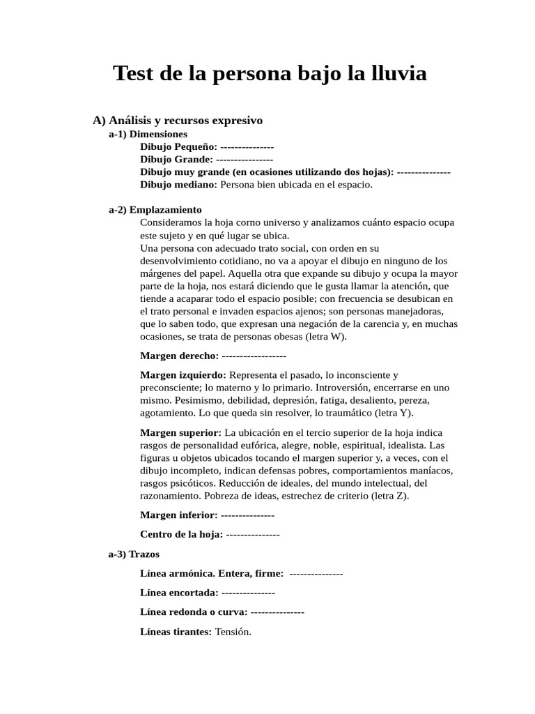 Análisis del Test de la Persona Bajo la Lluvia | PDF | Dibujo | Psicosis