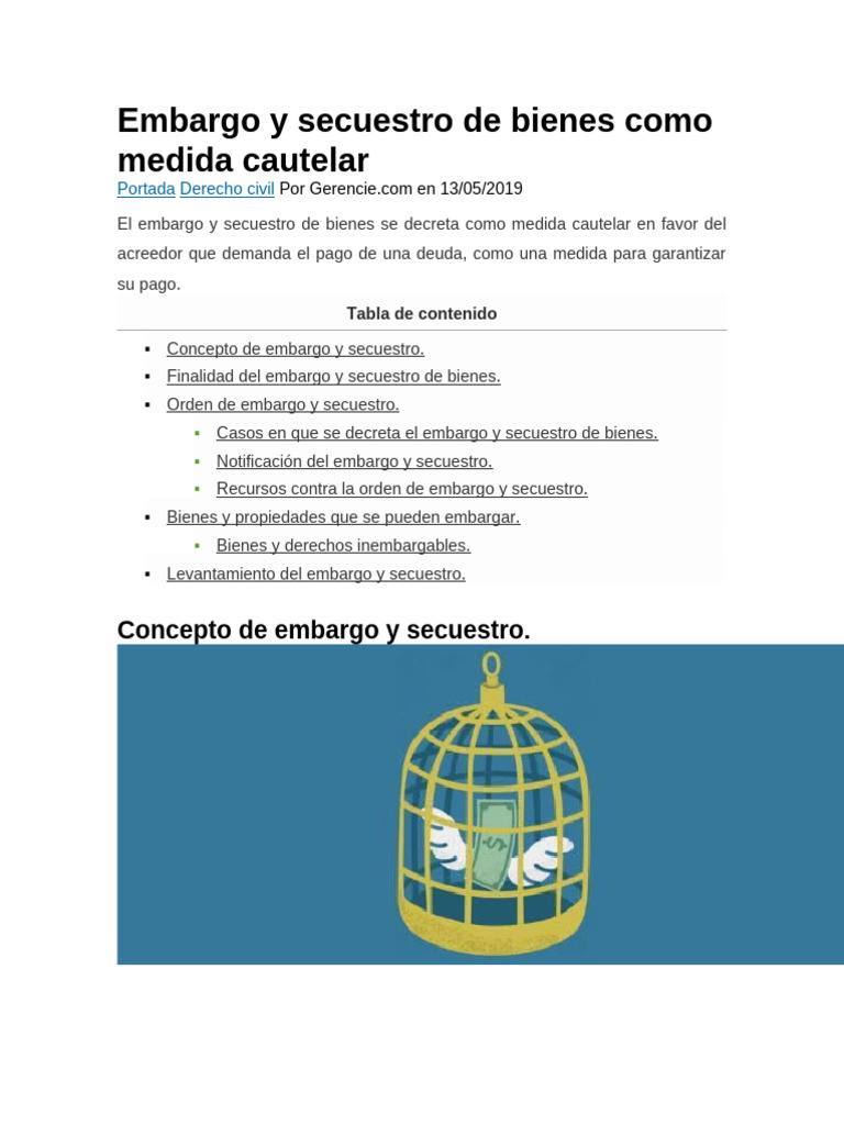 Embargo y Secuestro de Bienes: Guía Legal | PDF | Pagos | Mandato
