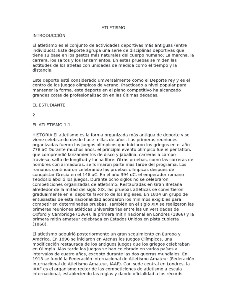 Historia y disciplinas del atletismo | PDF | Deporte del atletismo ...