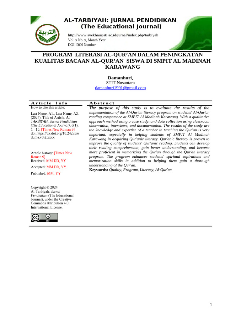 Template Al - Tarbiyah - NEW 2024 Jurnal | PDF | Agama & Spiritualitas