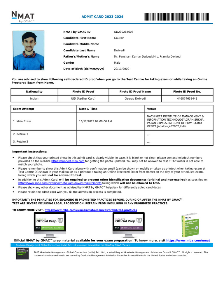 Admit Card GD230284607 | PDF | Government And Personhood | Access Control