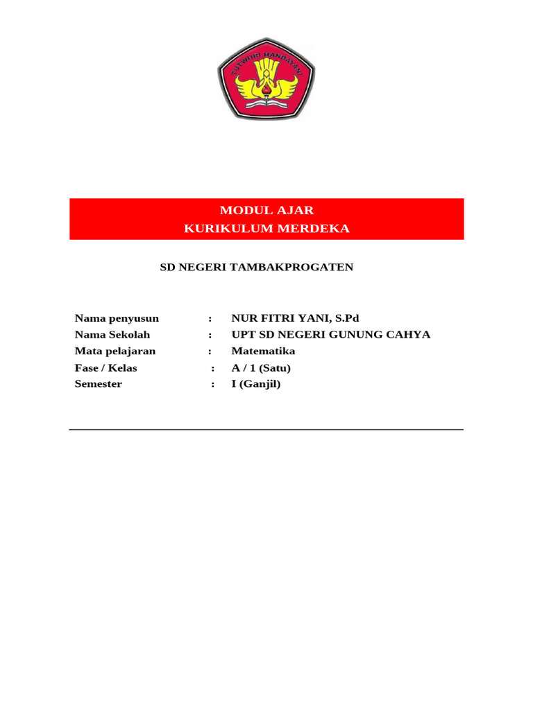 Modul Ajar Matematika Kelas 1 SD | PDF | Karier & Perkembangan