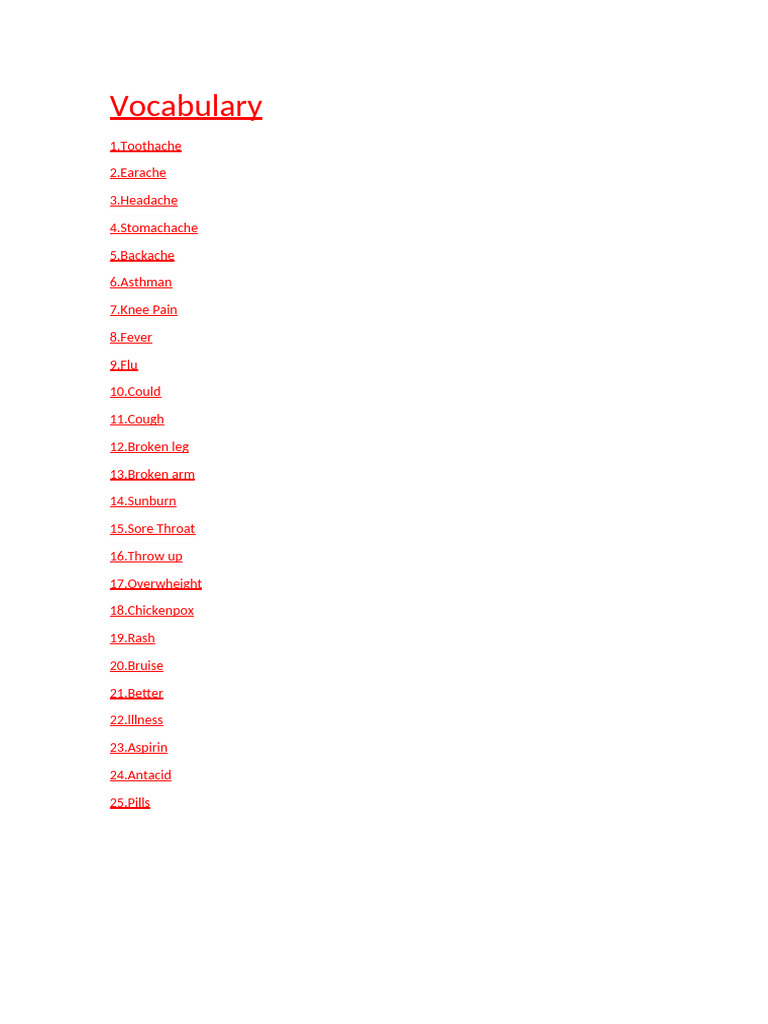 Vocabulary | PDF | Wellness