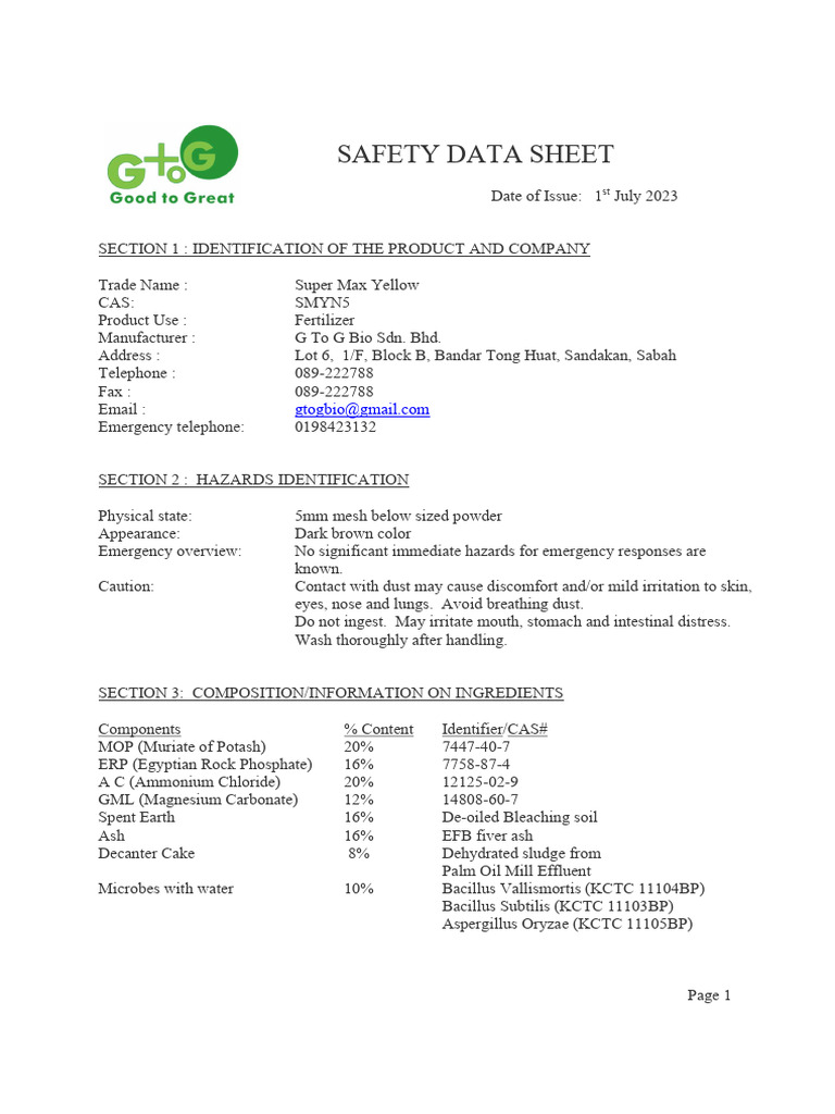 Super Max Yellow Safety Data Sheet | PDF | Firefighting | Water