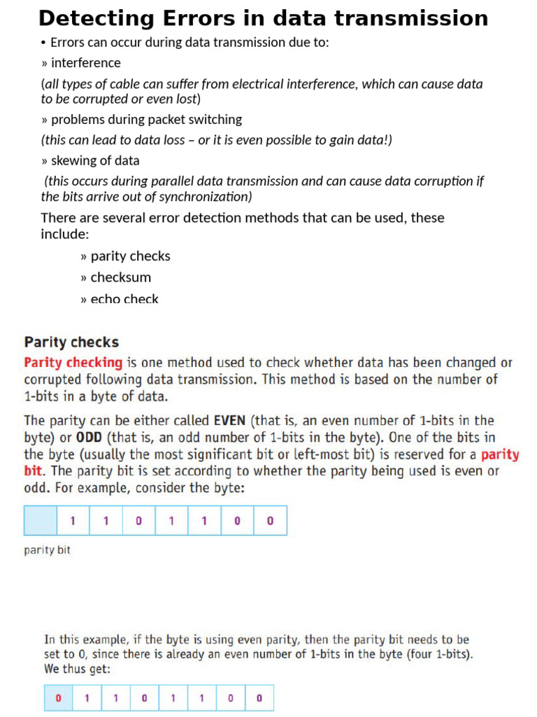 Data Transmission Error Detection Methods | PDF