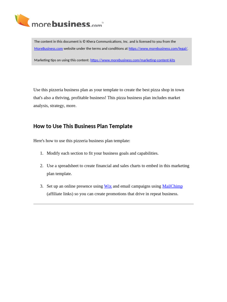 Pizzeria Business Plan Template | PDF | Expense | Pizza