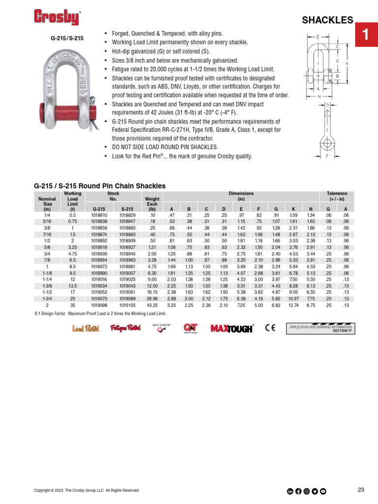 Shackles: G-215 / S-215 Round Pin Chain Shackles | PDF
