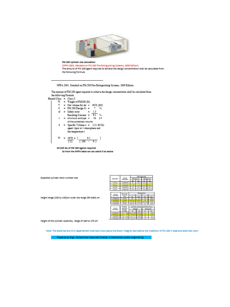FM 200 Cylinder Size Calculation Guide | PDF