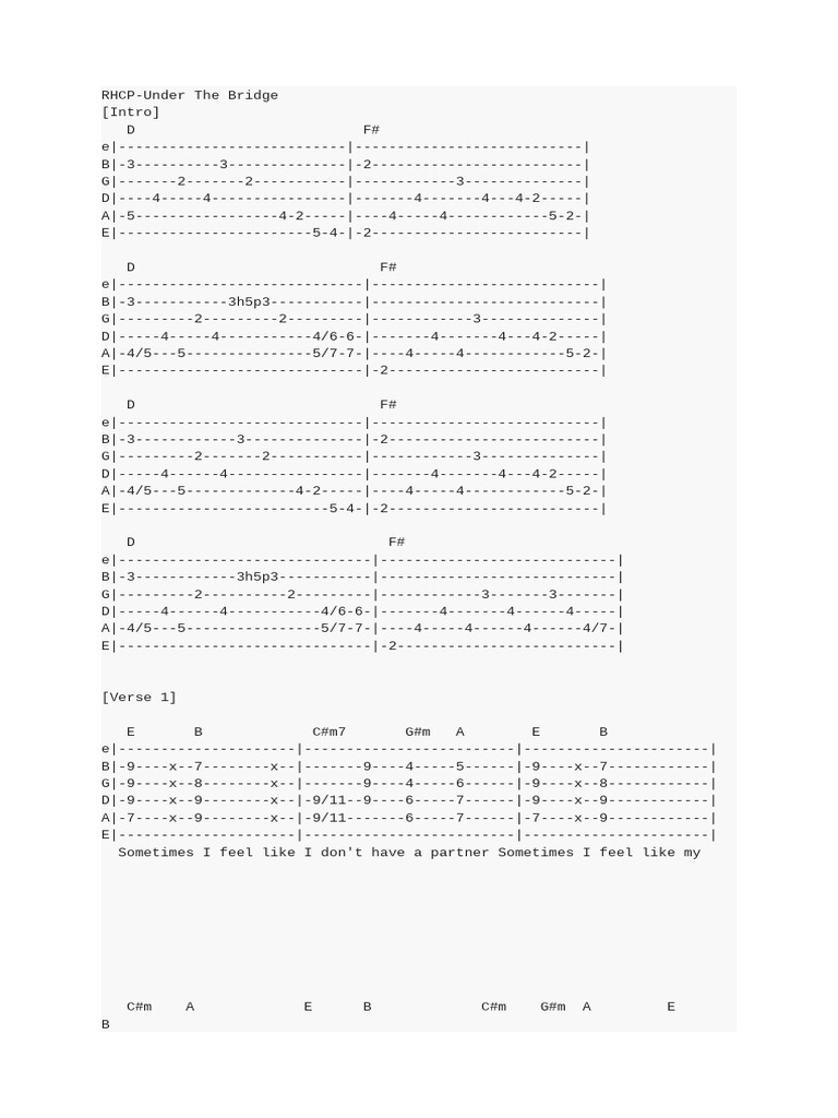 RHCP Under The Bridge Guitar Tabs | PDF | Songs | Popular Music