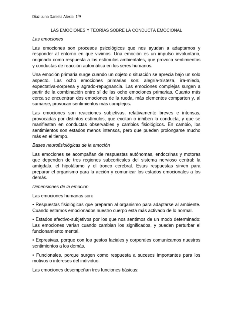 Emociones: Teorías y Funciones Clave | PDF | Las emociones | Sicología