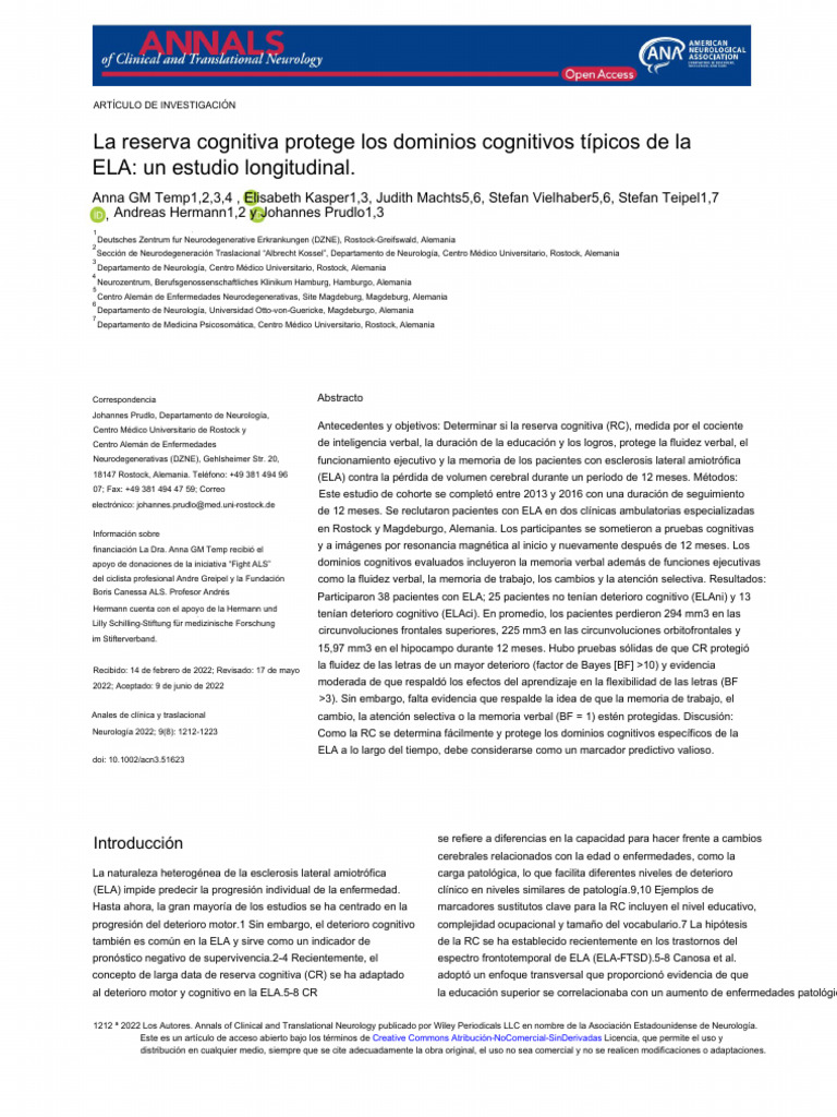 Cognitive Reserve Protects ALStypical Cognitive Domains Español | PDF ...