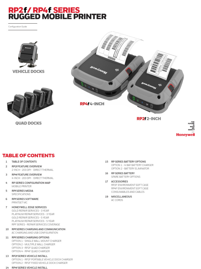 Honeywell RP2f/RP4f Printer Guide | PDF | Battery Charger | Power Supply