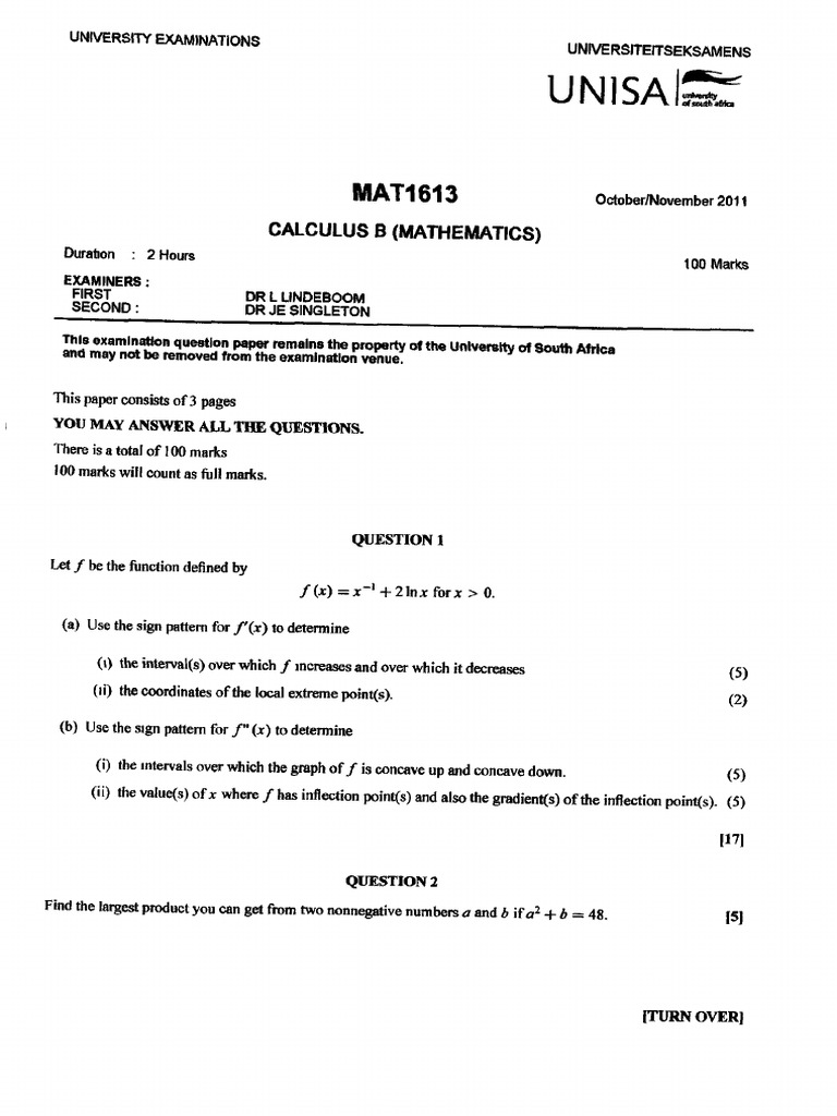 Calculus B Tutorial Letter MAT1613 | PDF | Mathematical Analysis | Calculus