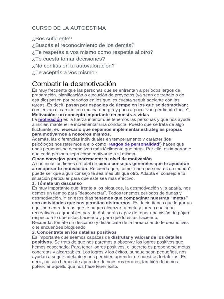 Mejora tu autoestima y motivación | PDF | Autoestima | Las emociones