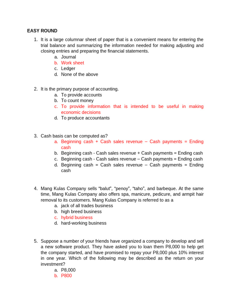 QUESTIONNAIRE | PDF | Debits And Credits | Equity (Finance)
