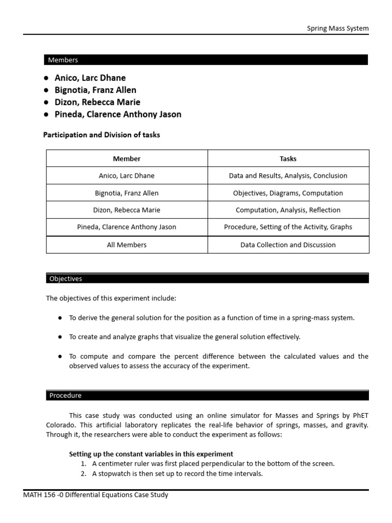 Case Study Spring Mass System MATH156 0 A2 Group 2 1 | PDF | Simulation ...