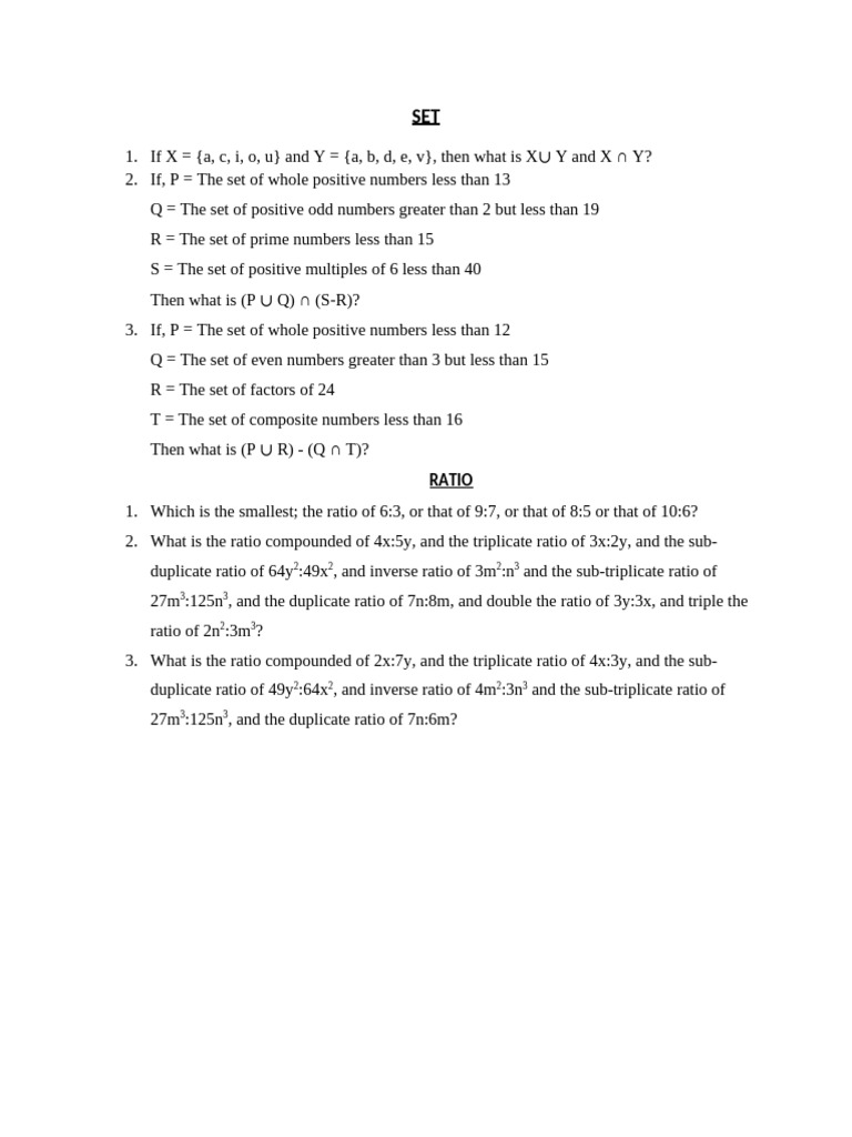 Set and Ratio Problems Explained | PDF