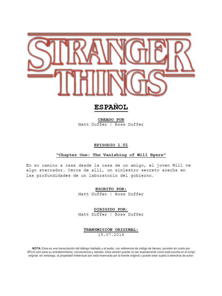Guion del Episodio 1 de Stranger Things | PDF