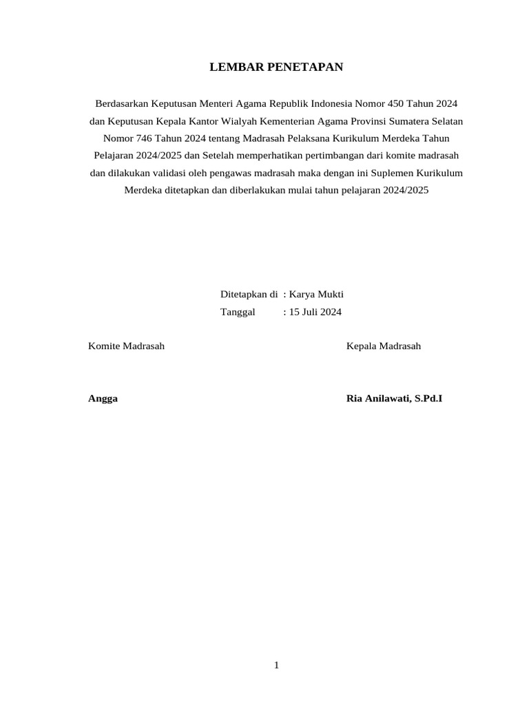 Lembar Pengesahan Kurikulum | PDF