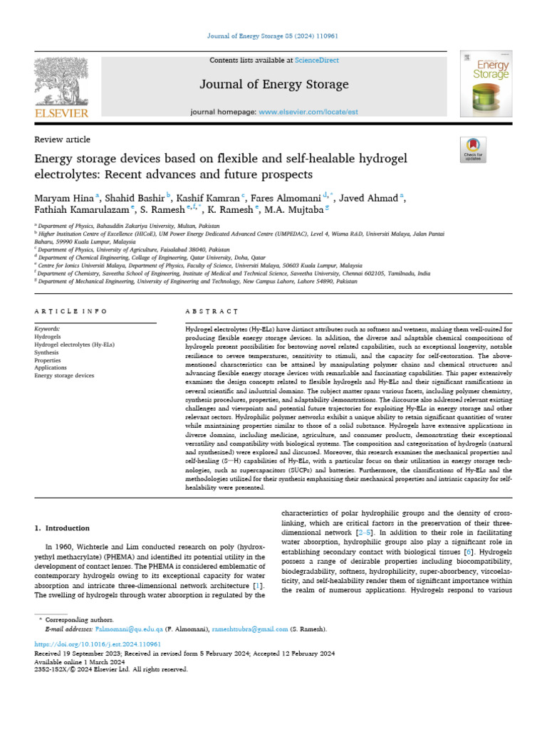 Energy Storage Devices Based On Flexible and Self-Healable Hydrogel ...
