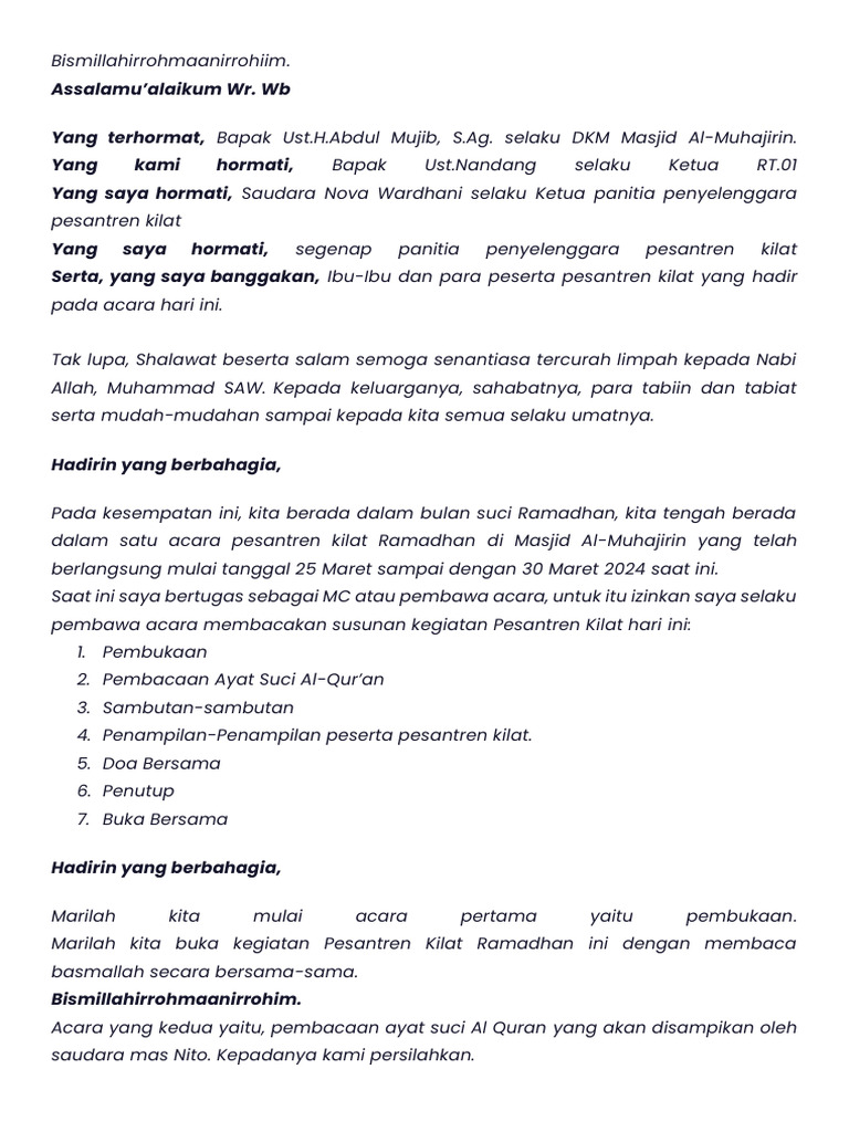 Pesantren Kilat Ramadhan 2024 di Masjid Al-Muhajirin | PDF | Agama ...