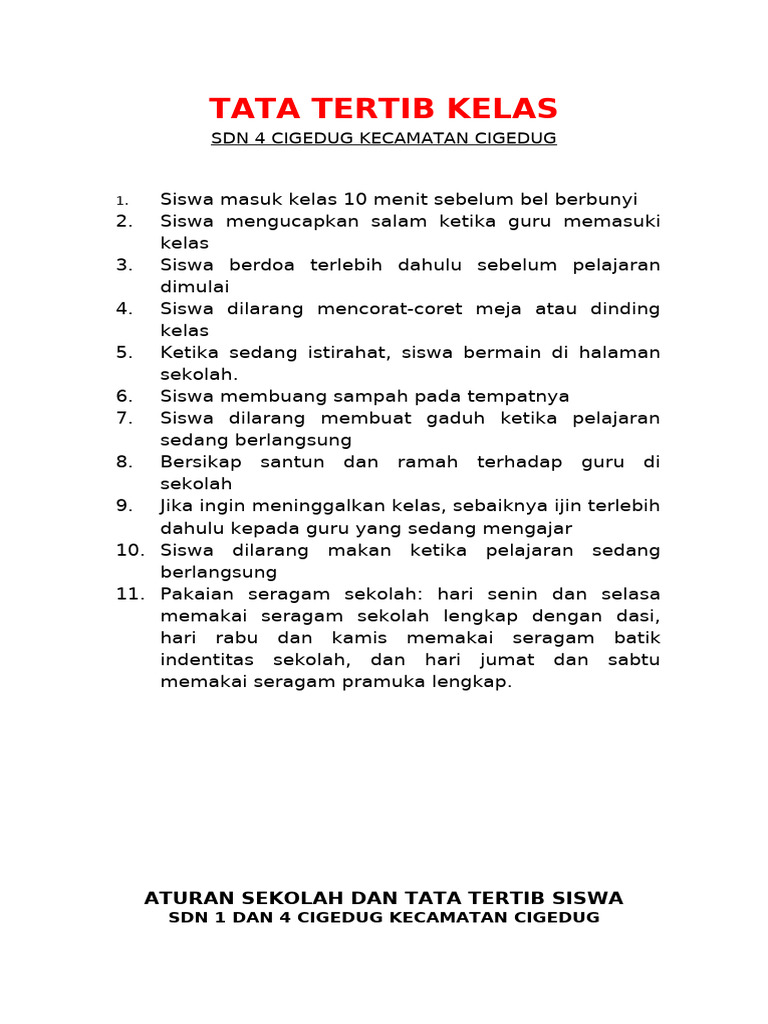 Tata Tertib Sekolah SDN Cigedug | PDF