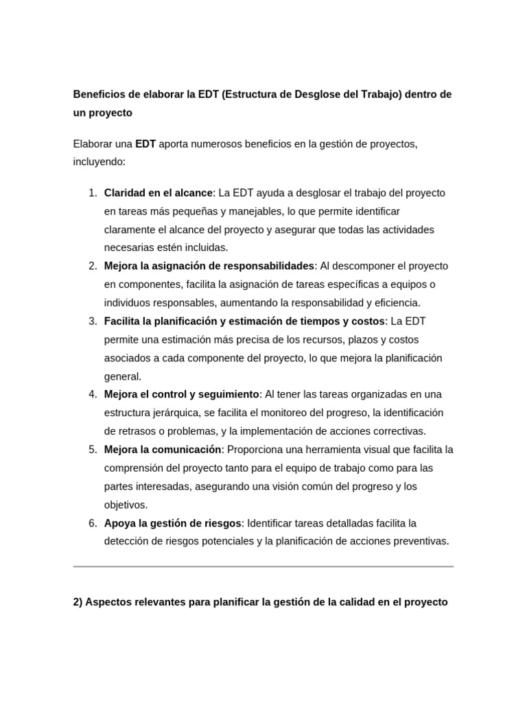 EDT Foro 2 | PDF | Calidad (comercial) | Planificación