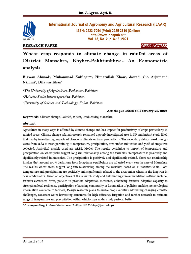 Climate Change Impact on Wheat in Mansehra | PDF | Agriculture | Drought
